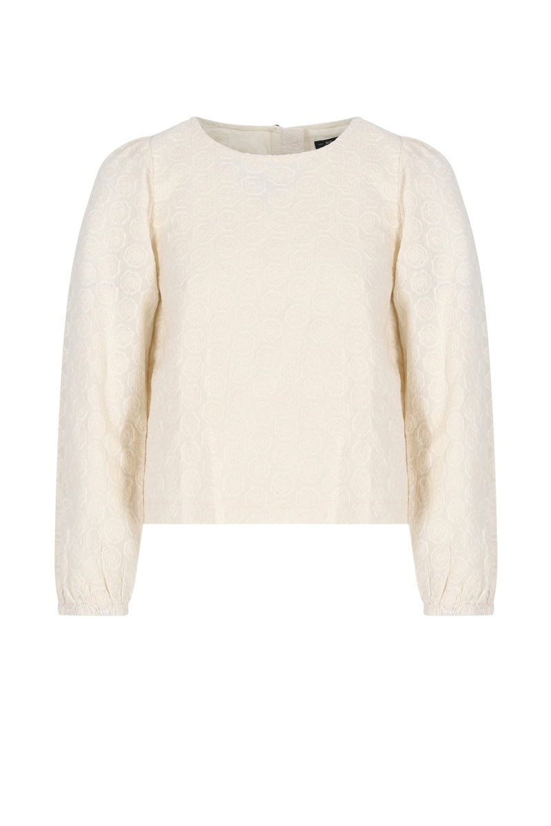 Meisjes Tinne Embroidered Flower Blouse van NoNo in de kleur Pearled Ivory in maat 134-140.