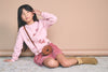 Meisjes Konono soft furry sweater with embro van NoNo in de kleur Rosa in maat 134-140.