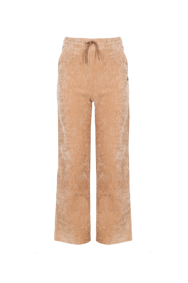 Meisjes Sayla Wide Leg Velvet Stretch Pants van NoNo in de kleur Taupe in maat 134-140.