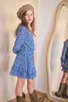 Meisjes Miggy Japanse Flower AOP Dress van NoNo in de kleur Intense Blue in maat 134-140.