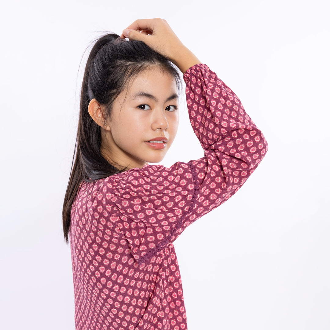 Meisjes Blouse ls van No Way Monday in de kleur Burgundy in maat 164.