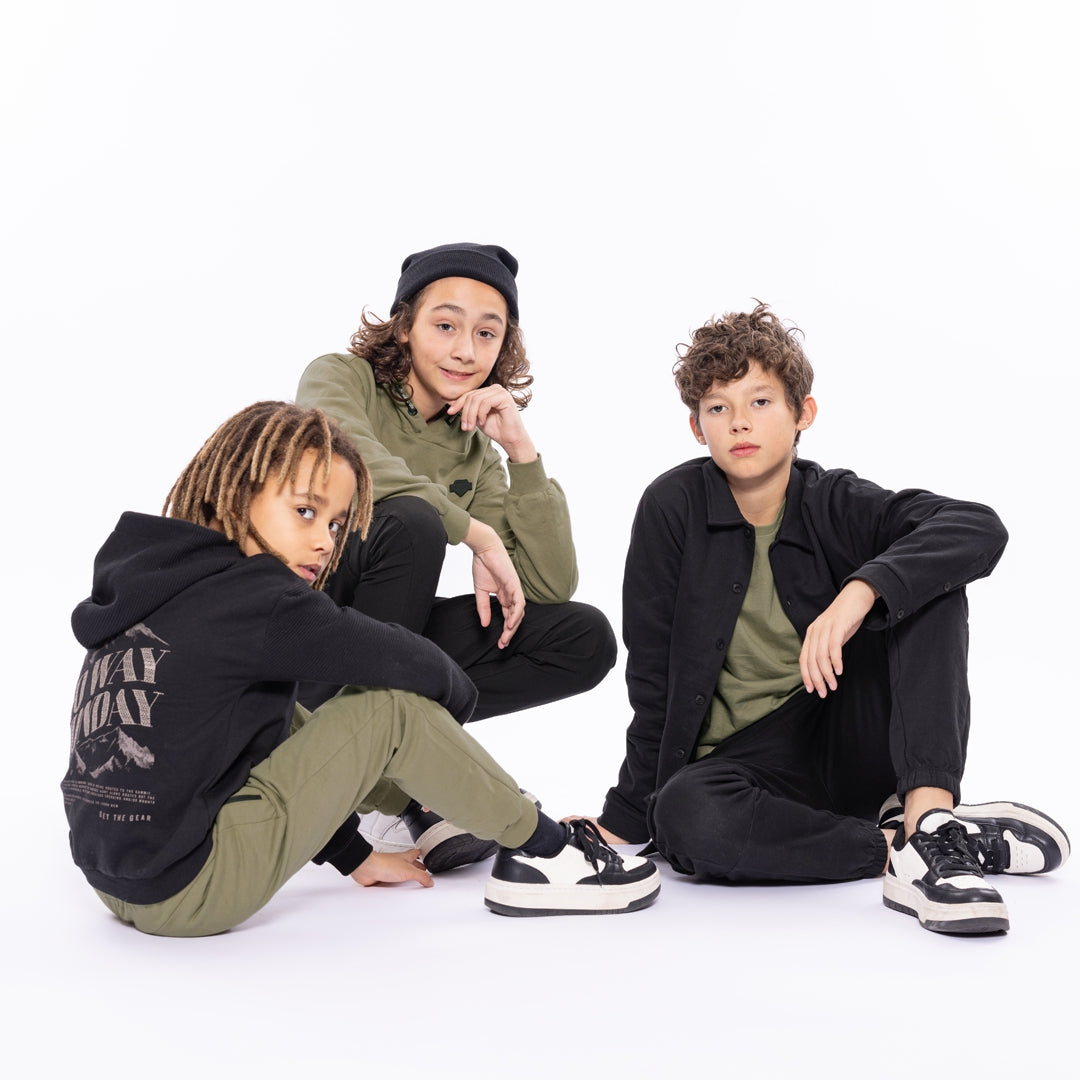 Jongens Sweater with hood dropped shoulder van No Way Monday in de kleur Black in maat 164.