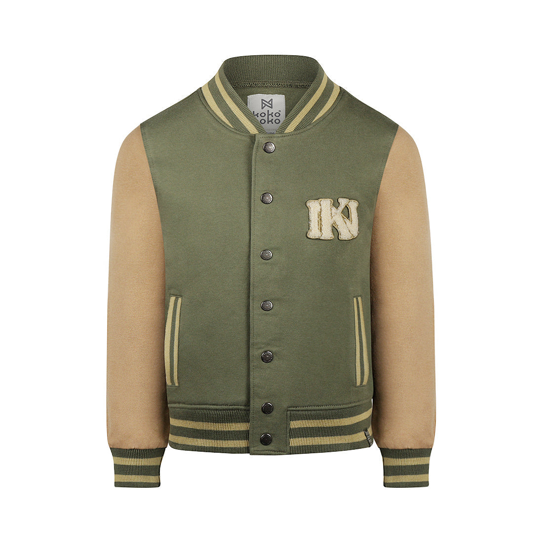 Jongens Cardigan baseball van Koko Noko in de kleur Army green in maat 128.