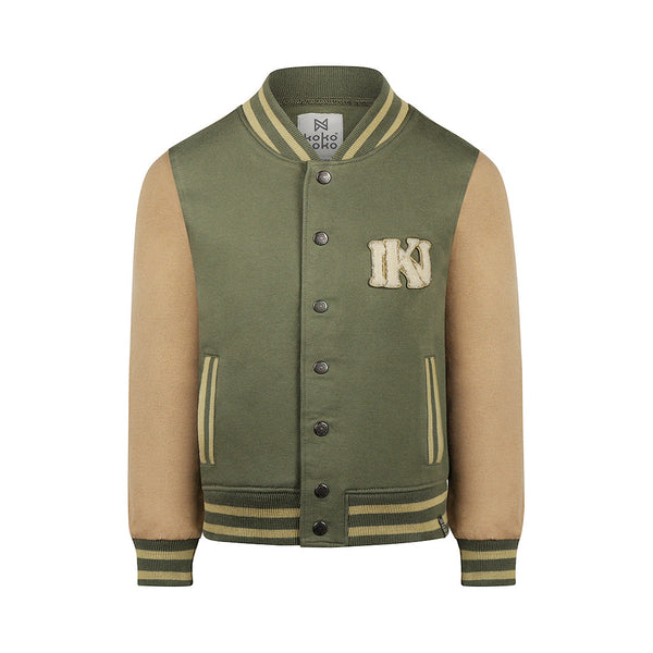 Jongens Cardigan baseball van Koko Noko in de kleur Army green in maat 128.