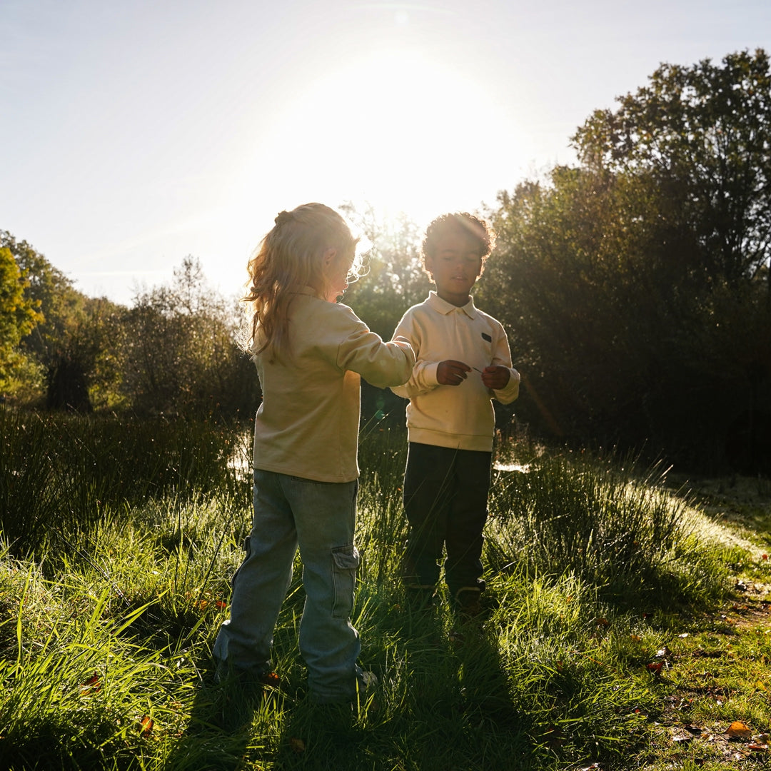 Jongens Sweater with polo collar van Koko Noko in de kleur  Off white in maat 128.