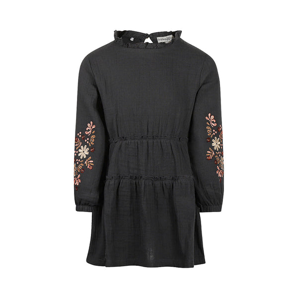 Meisjes Dress ls van Koko Noko in de kleur Faded black in maat 128.