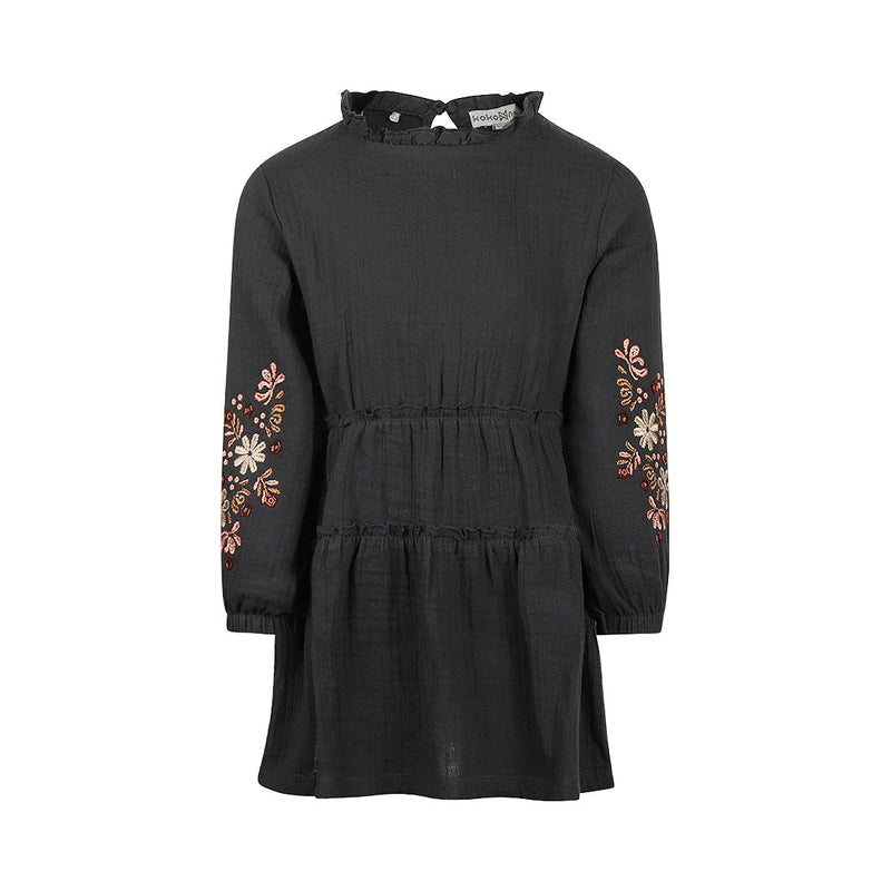 Meisjes Dress ls van Koko Noko in de kleur Faded black in maat 128.