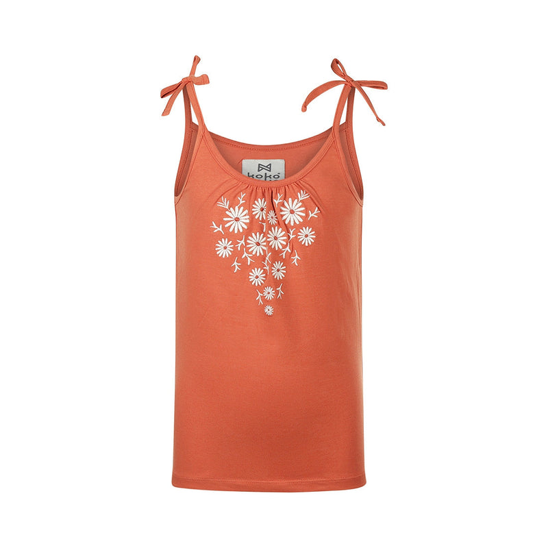 Meisjes Top with straps van Koko Noko in de kleur  Rusty orange in maat 128.