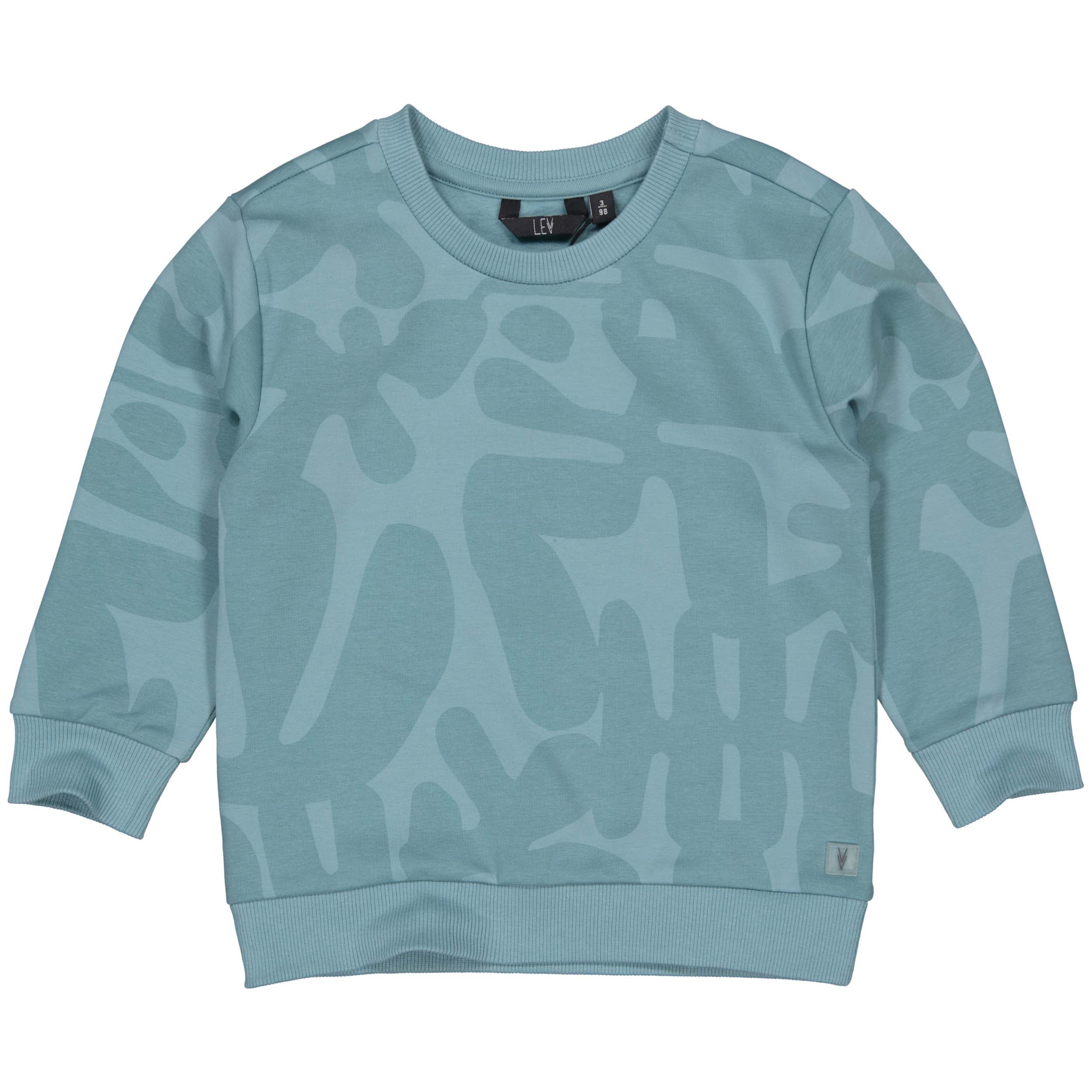 Jongens Sweater PARLEYLW242 van Little Levv in de kleur AOP Blue Sketch in maat 128.