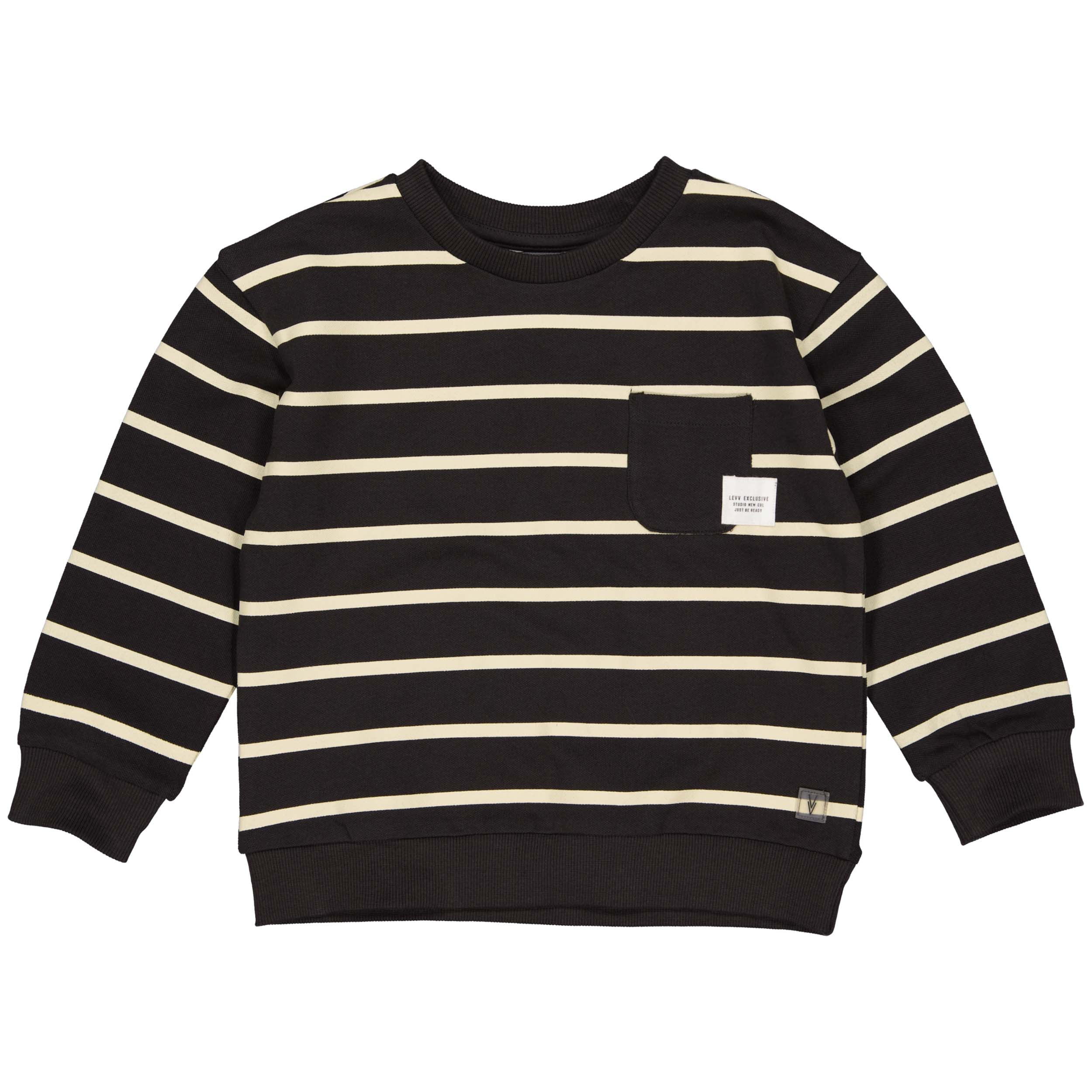 Jongens Sweater PARRYLW243 van Little Levv in de kleur AOP Grey Stripe in maat 128.