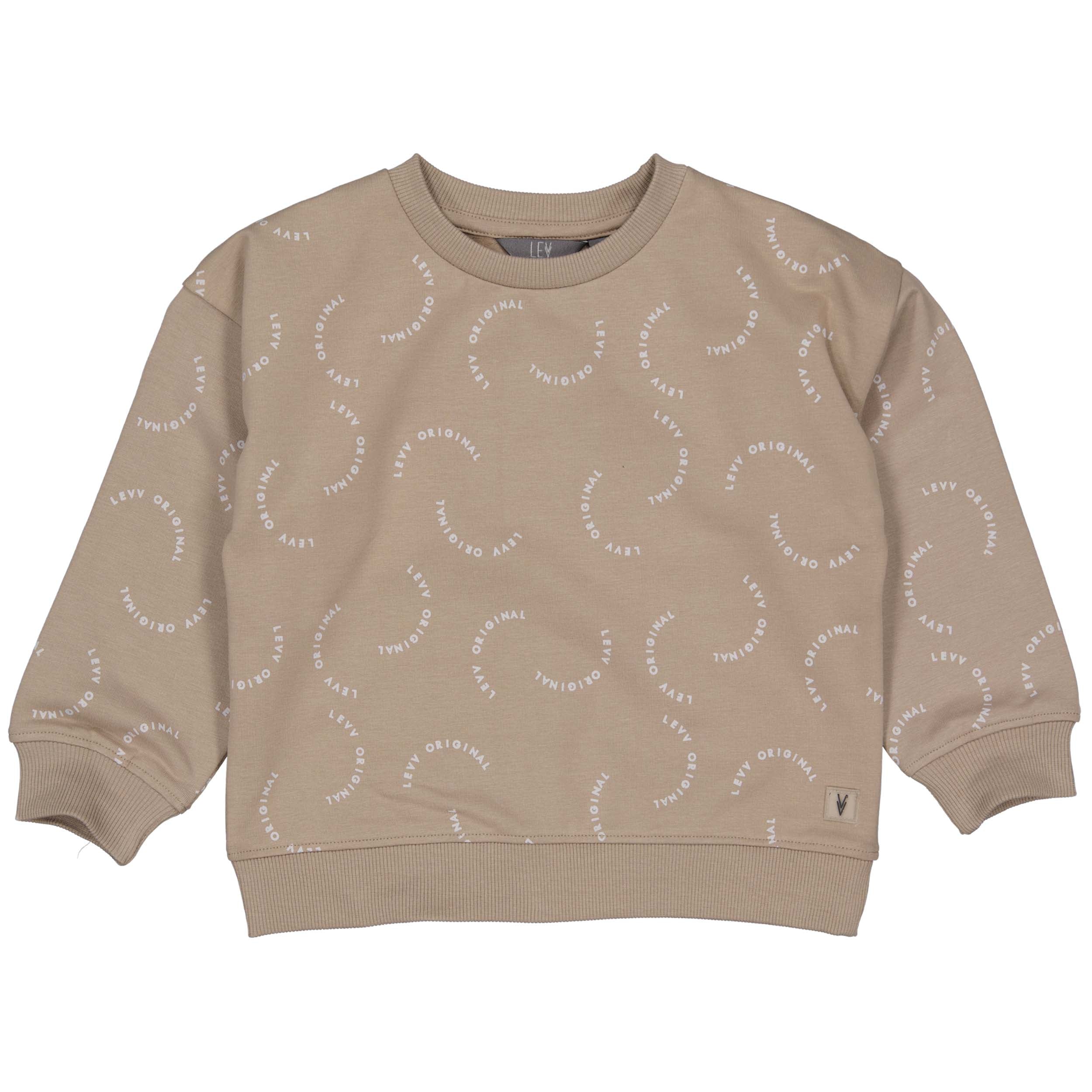 Jongens Sweater PASCALLW241 van Little Levv in de kleur AOP Taupe Text in maat 128.