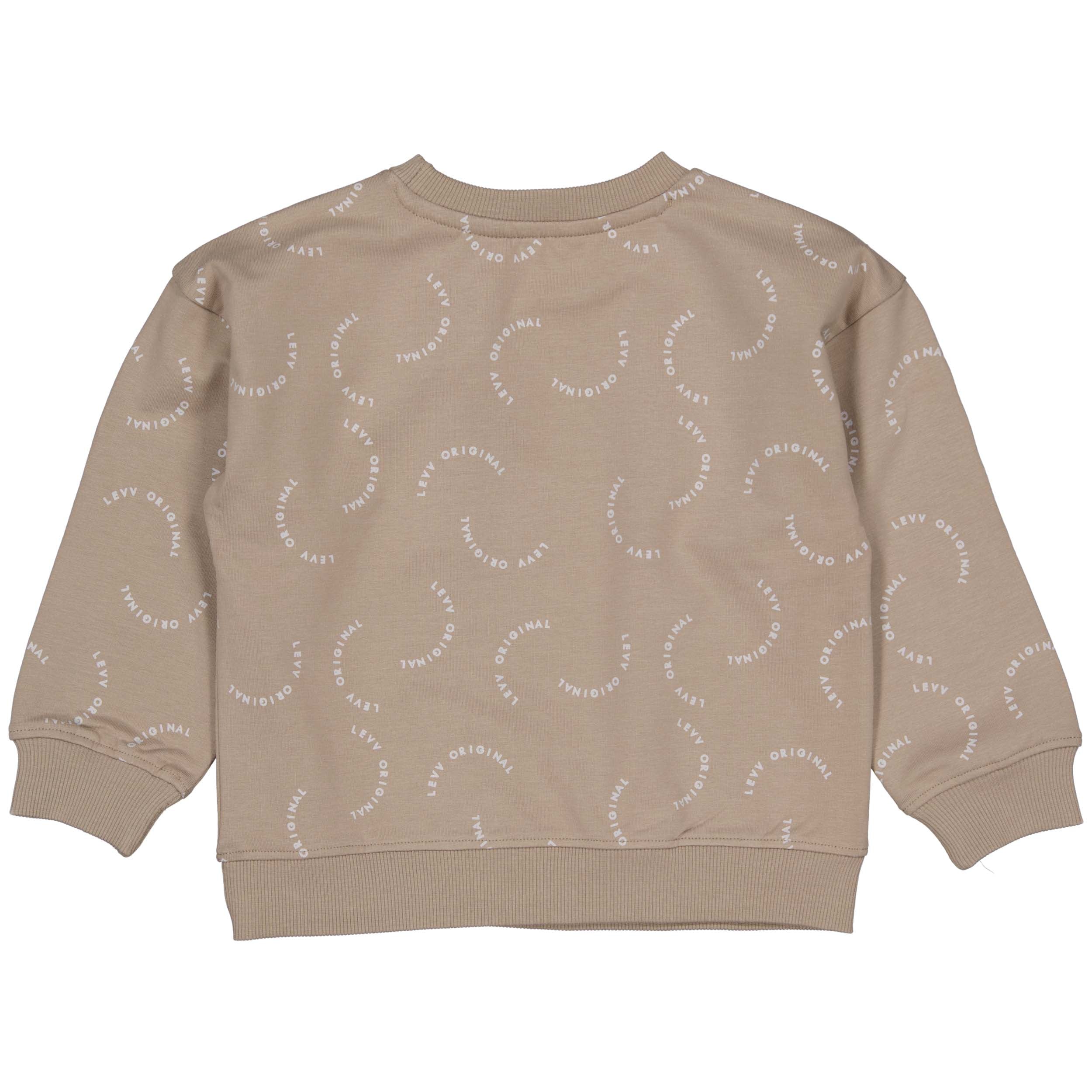 Jongens Sweater PASCALLW241 van Little Levv in de kleur AOP Taupe Text in maat 128.