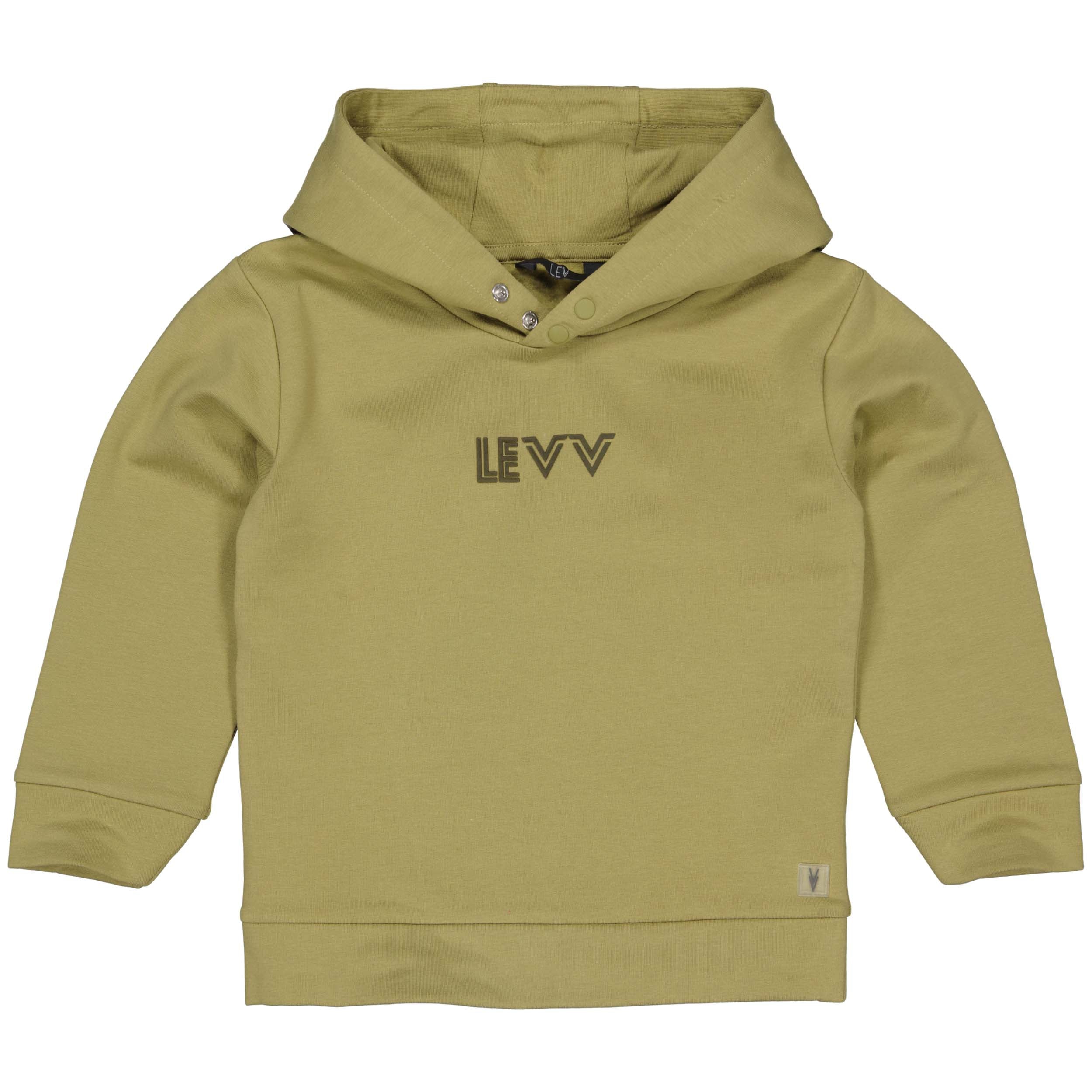 Jongens Sweater PAXLW241 van Little Levv in de kleur Olive in maat 128.