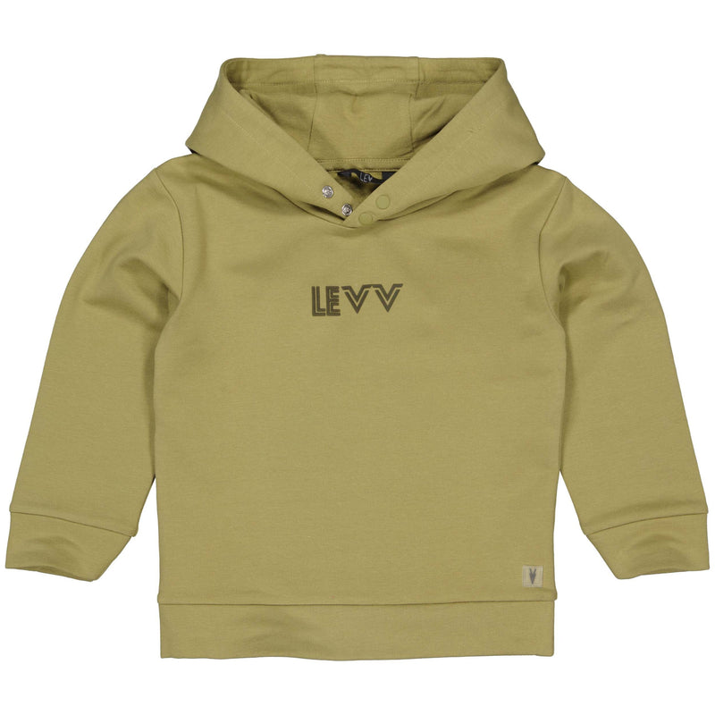 Jongens Sweater PAXLW241 van Little Levv in de kleur Olive in maat 128.