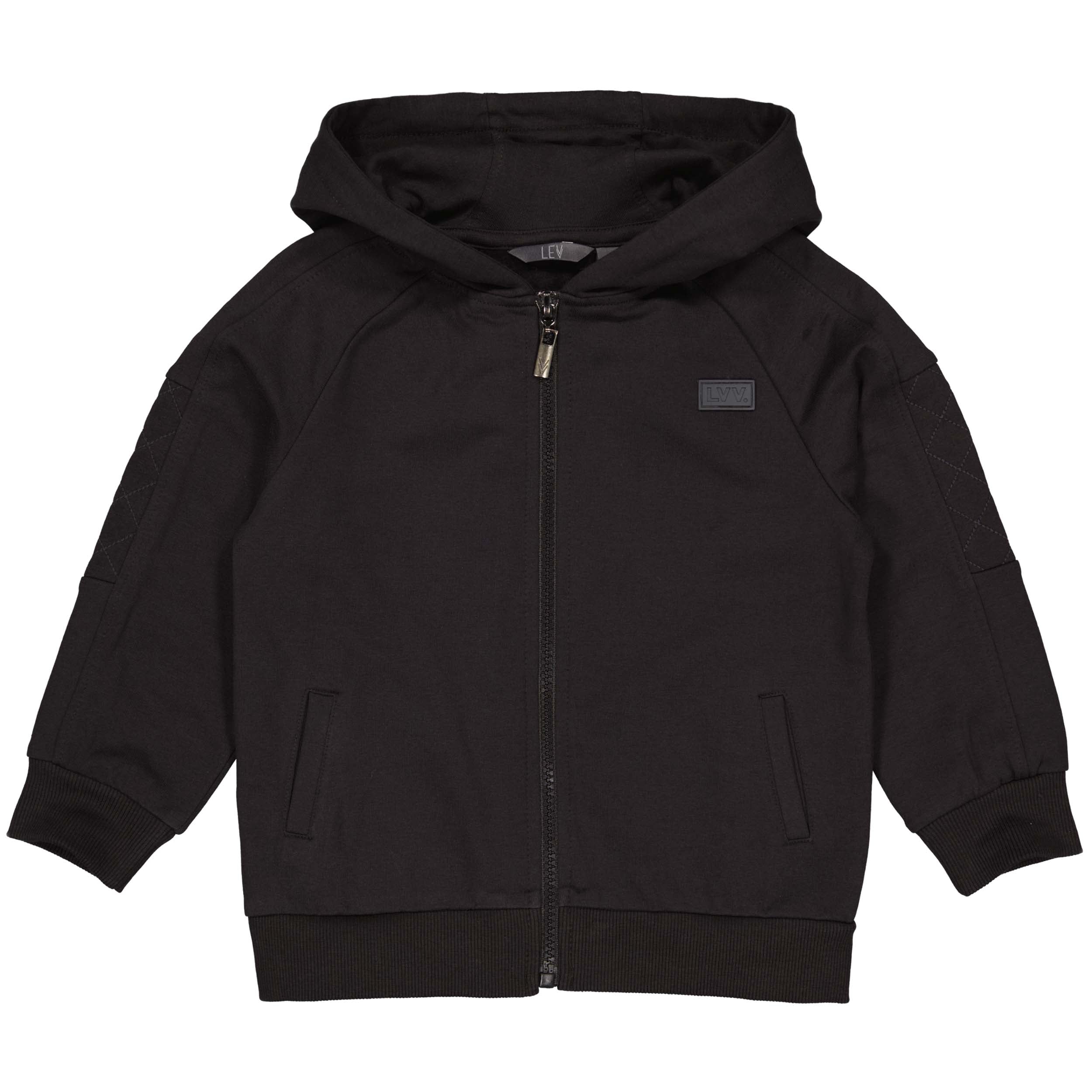 Jongens Hooded zip PEETLW242 van Little Levv in de kleur Dark Grey in maat 128.