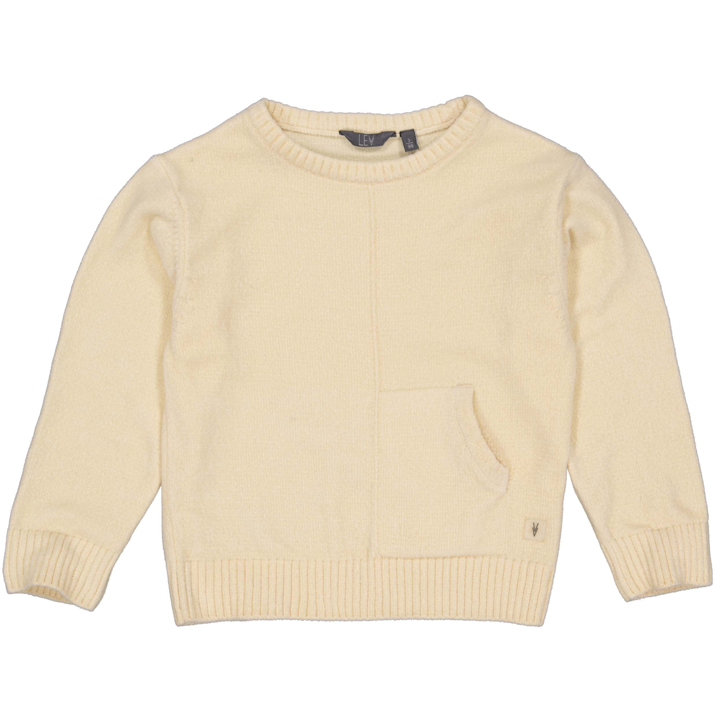 Jongens Knitted Sweater PHYLW243 van Little Levv in de kleur Cream in maat 128.