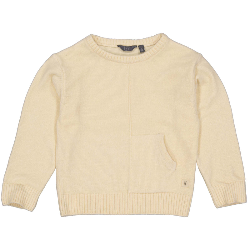 Jongens Knitted Sweater PHYLW243 van Little Levv in de kleur Cream in maat 128.