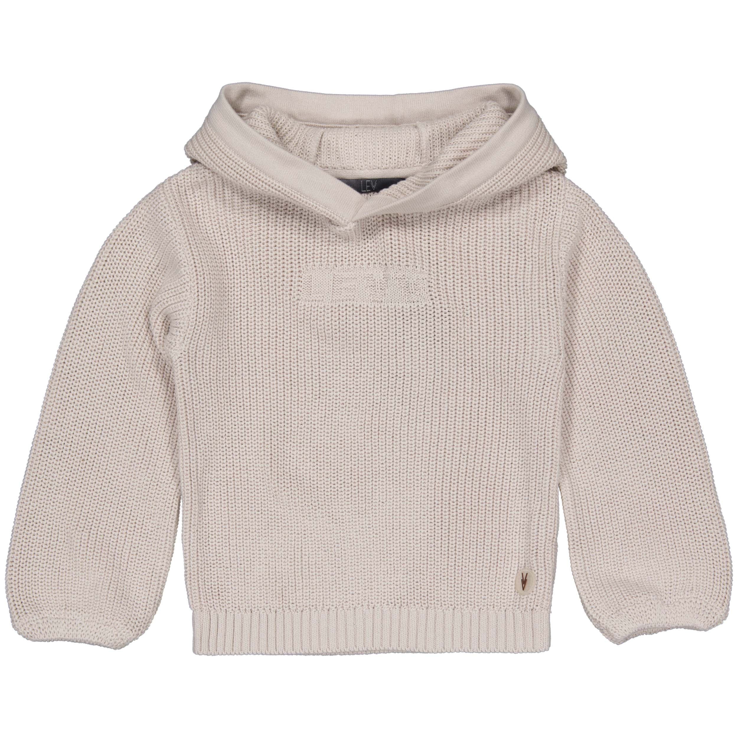 Meisjes Knitted Hooded Sweater POMLW241 van Little Levv in de kleur Soft Grey in maat 128.