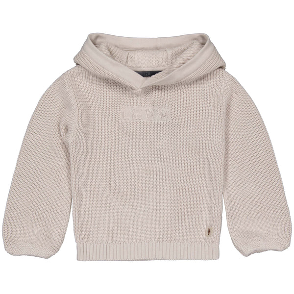 Meisjes Knitted Hooded Sweater POMLW241 van Little Levv in de kleur Soft Grey in maat 128.