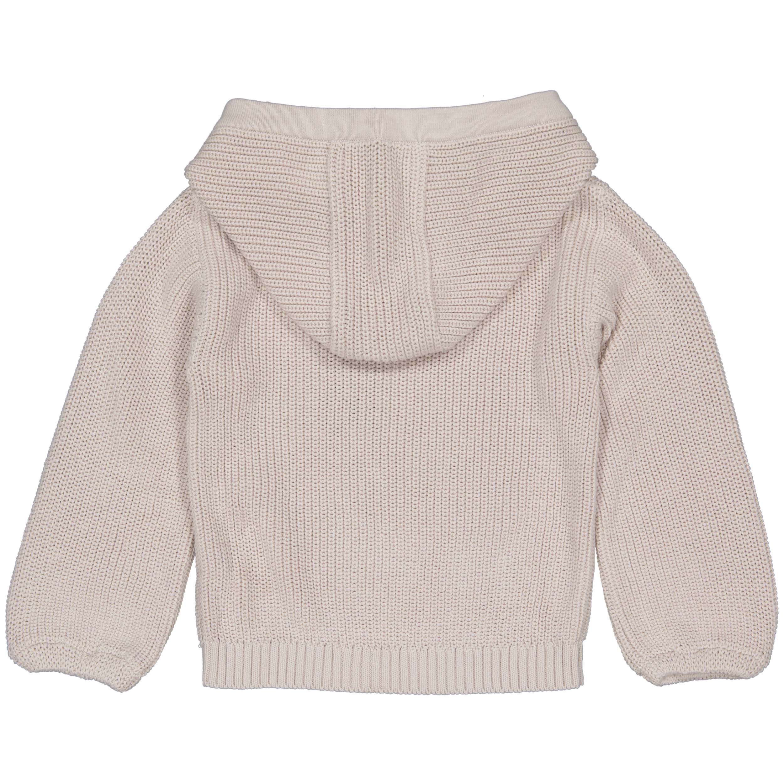 Meisjes Knitted Hooded Sweater POMLW241 van Little Levv in de kleur Soft Grey in maat 128.