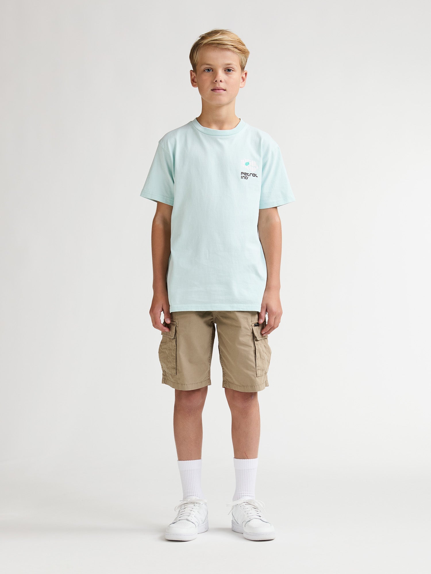 Jongens T-Shirt SS Classic Print van Petrol in de kleur Cool Mint in maat 176.