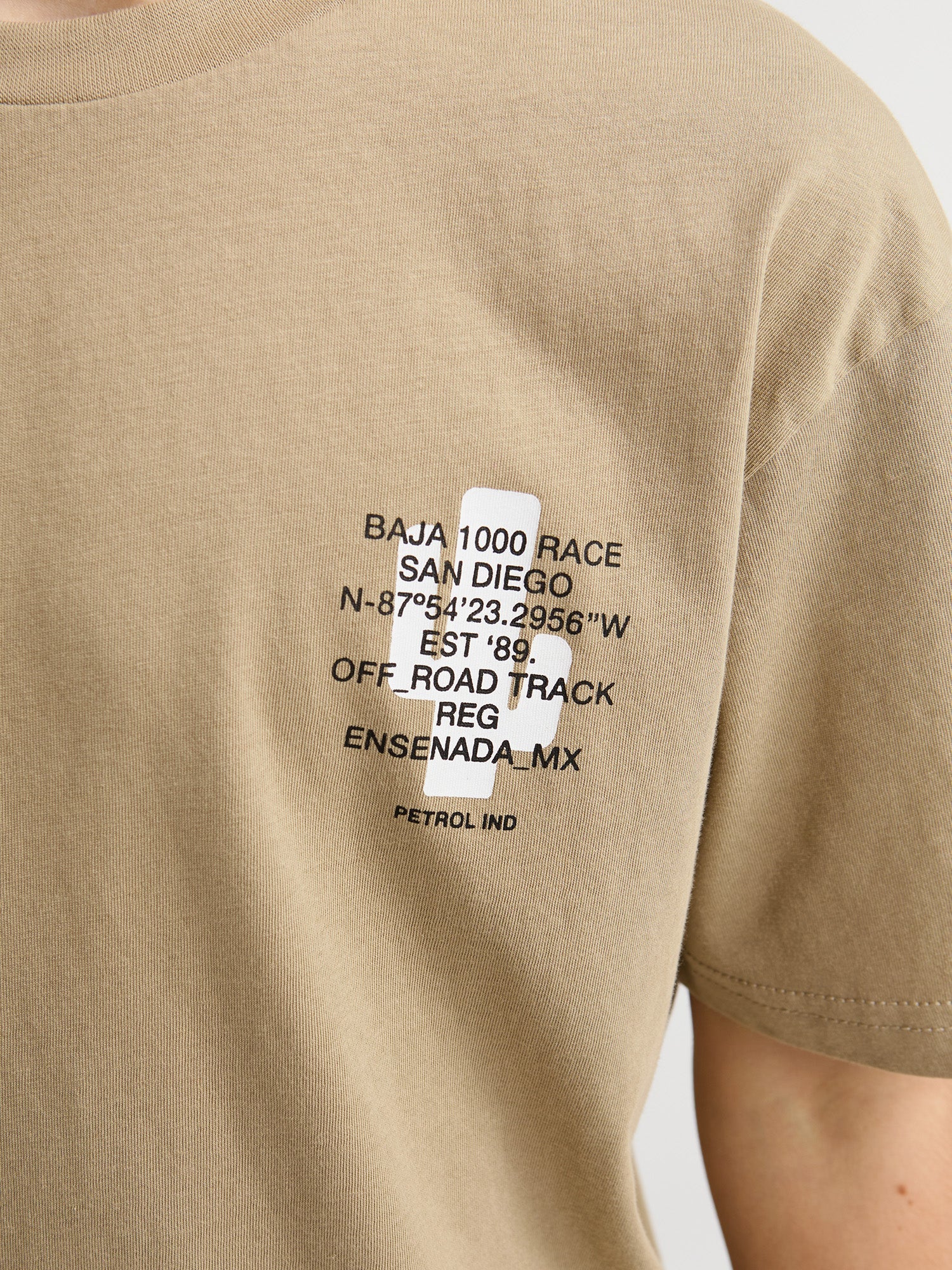 Jongens T-Shirt SS Classic Print van Petrol in de kleur Light Tan in maat 176.