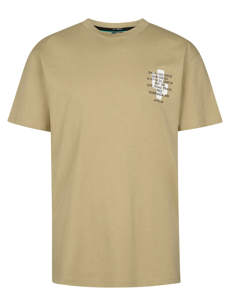 Jongens T-Shirt SS Classic Print van Petrol in de kleur Light Tan in maat 176.