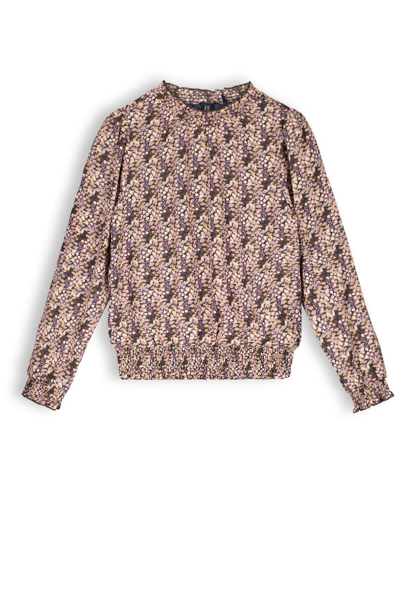 Meisjes Tommy girls printed blouse brown van NoBell in de kleur Dark Roast Brown in maat 170-176.