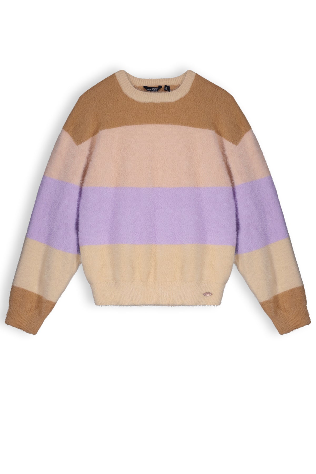 Meisjes Kes girls blocked striped knitted sweater lilac van NoBell in de kleur Lupine Lilac in maat 170-176.