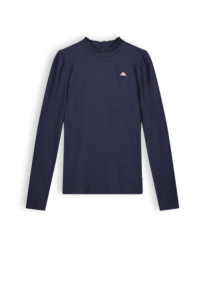 Meisjes Kobus girls soft rib jersey tshirt l/sl van NoBell in de kleur Navy Blazer in maat 170-176.
