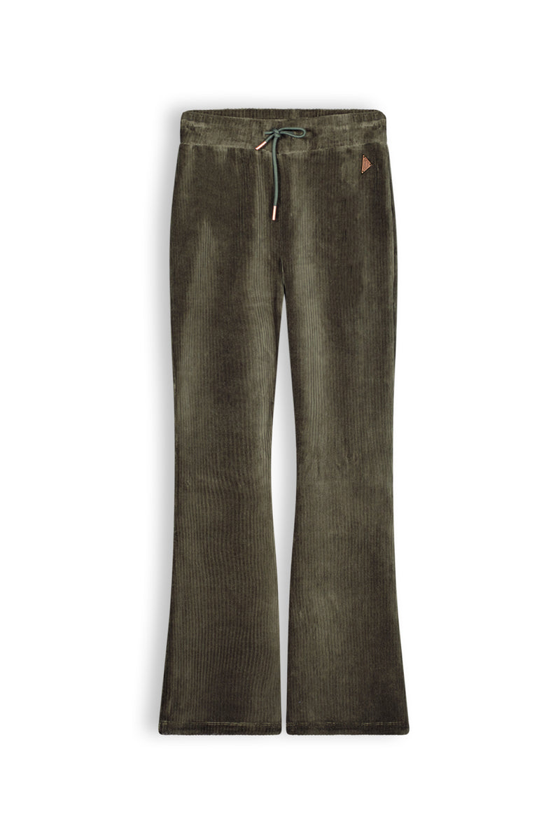NoBell Sada girls velvet rib flared pants olive green