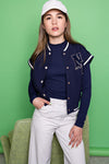 Meisjes Bar Girls Sleeveless Varsity Jacket Navy van NoBell in de kleur Navy Blazer in maat 170-176.