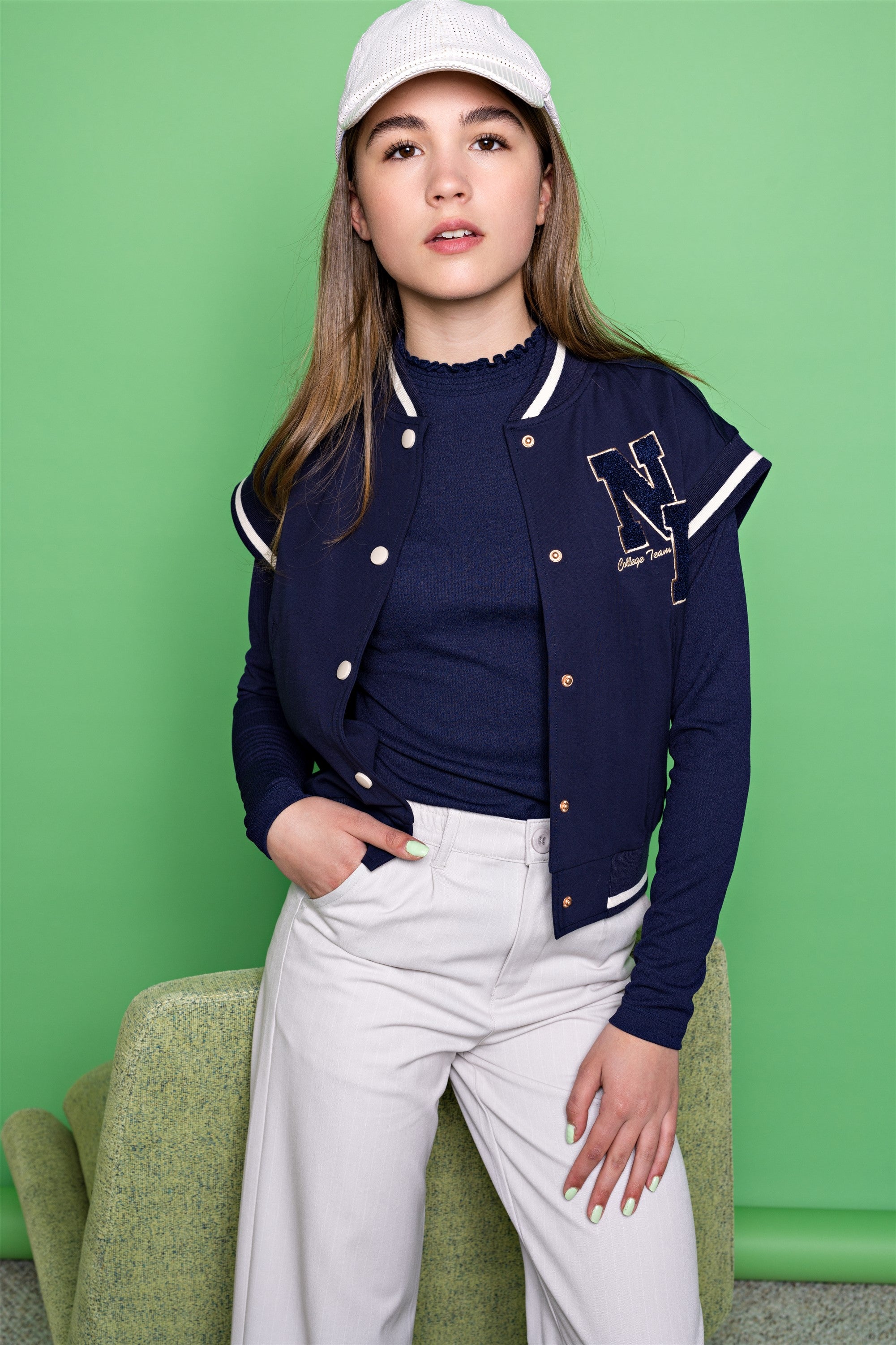 Meisjes Kobus Girls Rib Jersey Tshirt Navy van NoBell in de kleur Navy Blazer in maat 170-176.