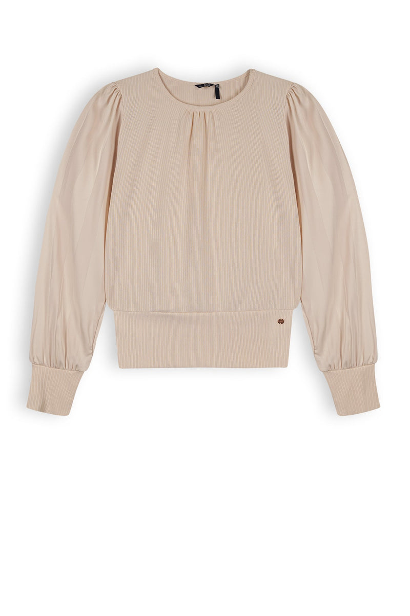 Meisjes Kiva Girls Rib Tshirt With Contrast Woven Sleeves van NoBell in de kleur Champagne in maat 170-176.