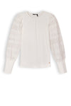 Meisjes Kiva Girls Rib Tshirt With Contrast Woven Sleeves van NoBell in de kleur Snow White in maat 170-176.
