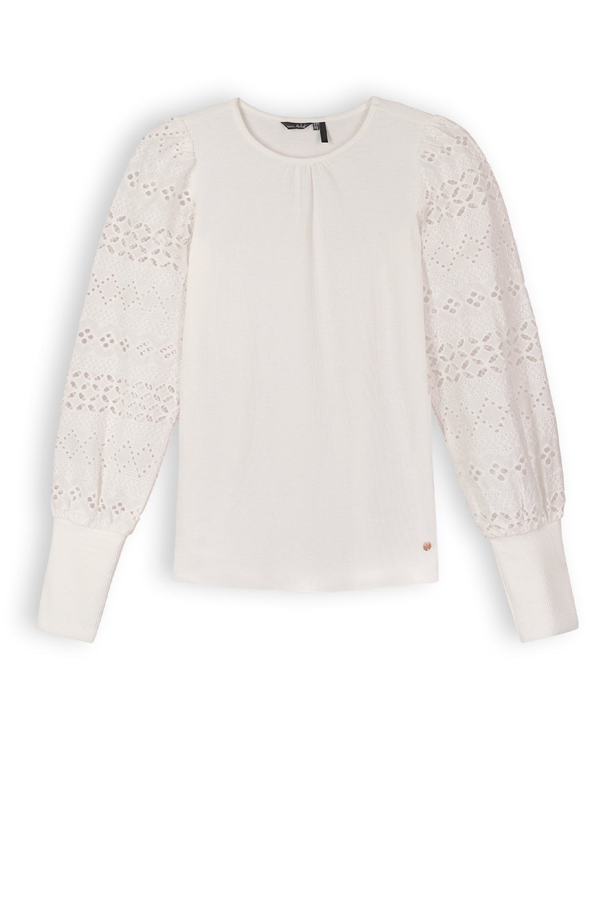 NoBell Kiva Girls Rib Tshirt With Contrast Woven Sleeves