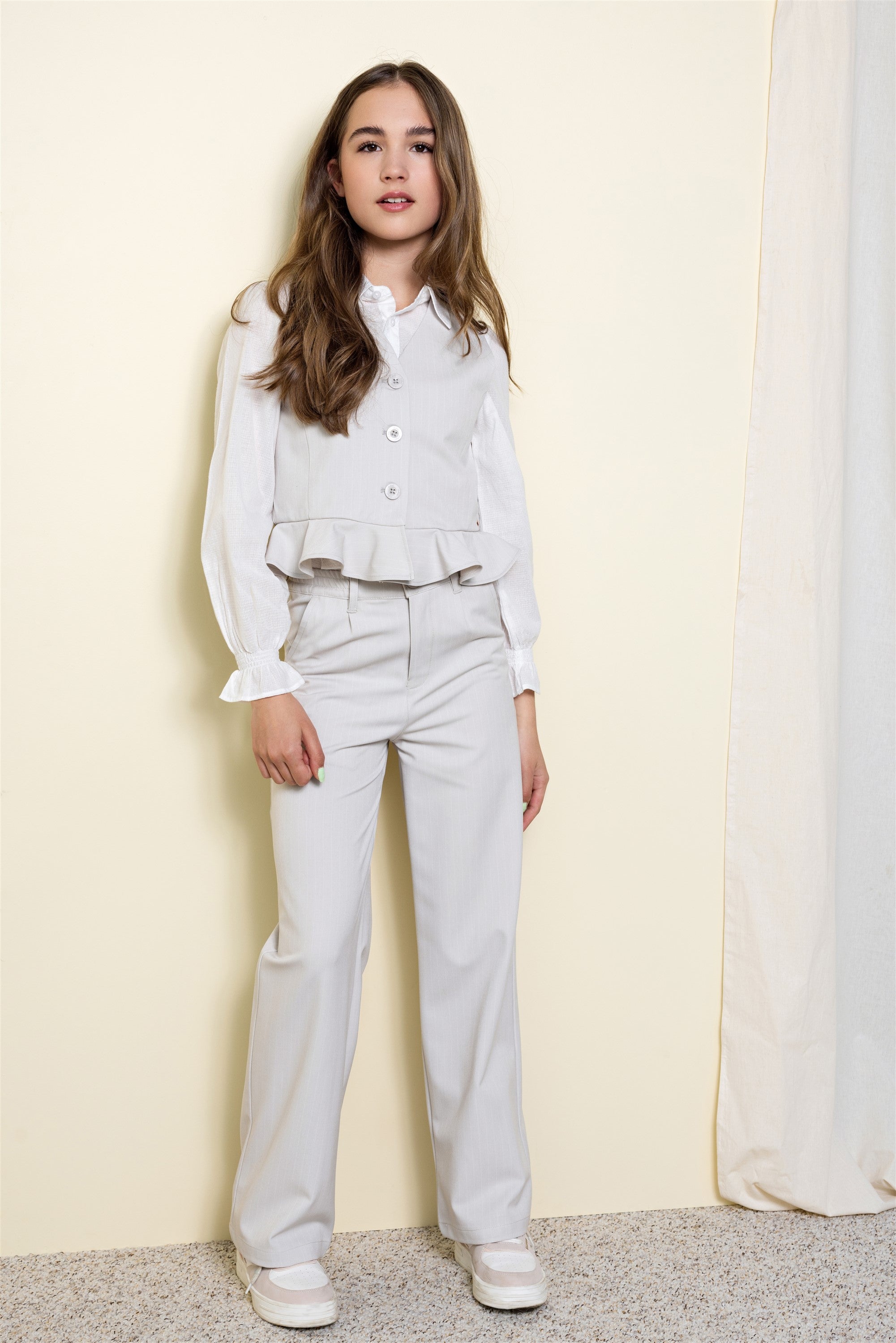 Meisjes Sayla Girls Full Length Wide Pants Silver Grey van NoBell in de kleur Silver Gray in maat 170-176.