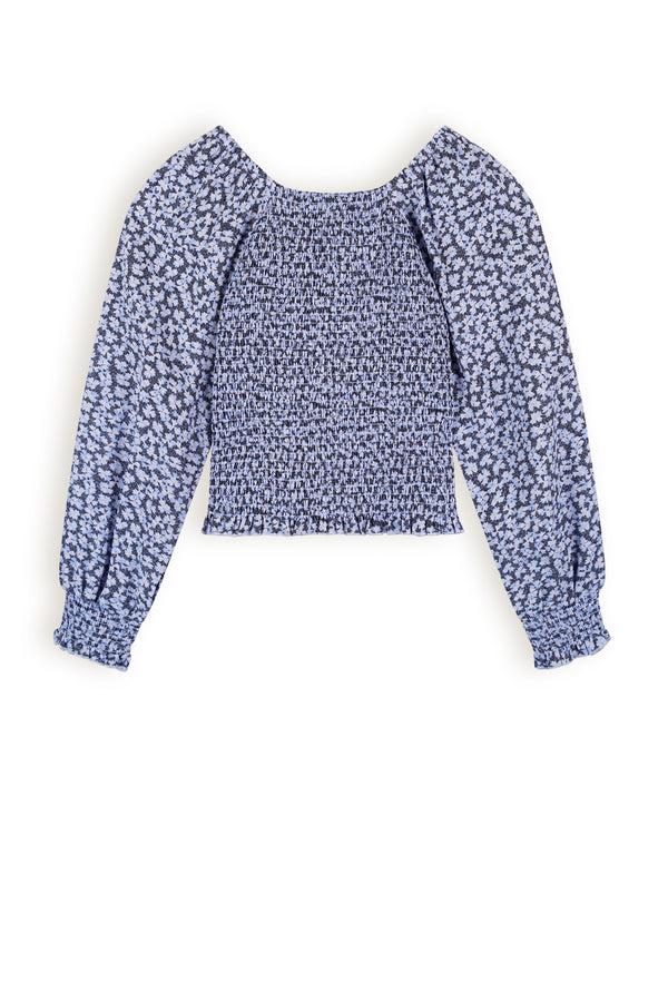 NoBell Tessa Smocked Denim Flower Blouse
