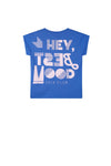 Meisjes Kase T-shirt with big print at back van NoBell in de kleur Nautical Blue in maat 146-152.
