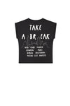 Meisjes Kasis T-shirt Take a Break print at back van NoBell in de kleur Jet Black in maat 170-176.