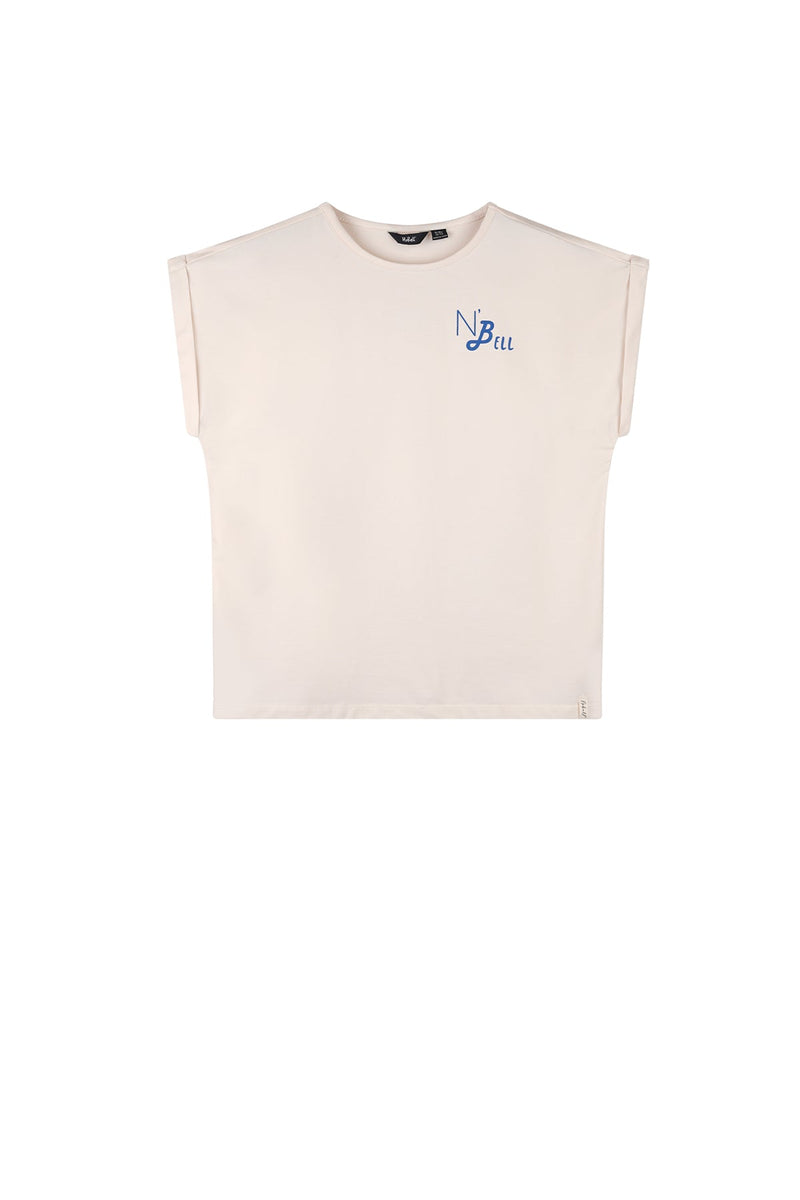 Meisjes Kasis T-shirt Take a Break print at back van NoBell in de kleur Pearled Ivory in maat 170-176.
