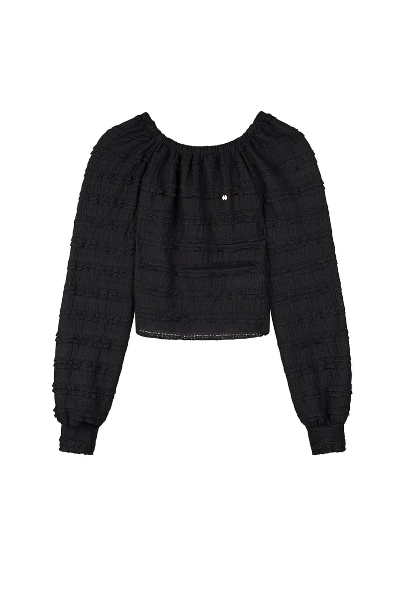 Meisjes Kessy Ruffled l/sl top van NoBell in de kleur Jet Black in maat 170-176.
