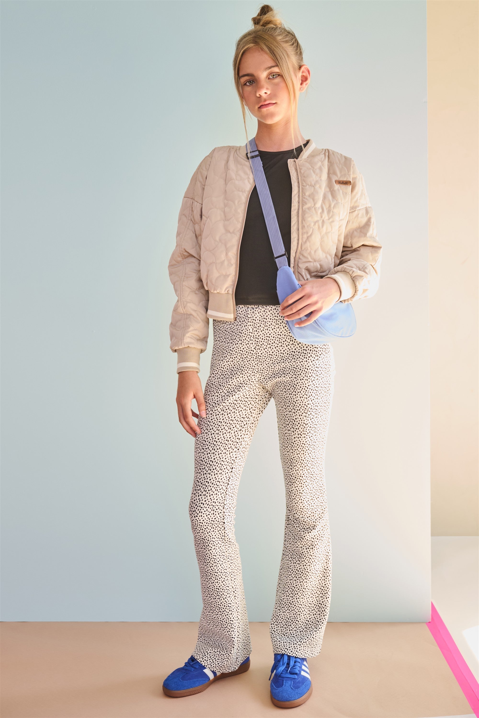 Meisjes Sady AOP Rib Jersey pants van NoBell in de kleur Pearled Ivory in maat 170-176.