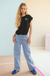 Meisjes Suca Striped Twill Carpenter Pants van NoBell in de kleur Nautical Blue in maat 170-176.