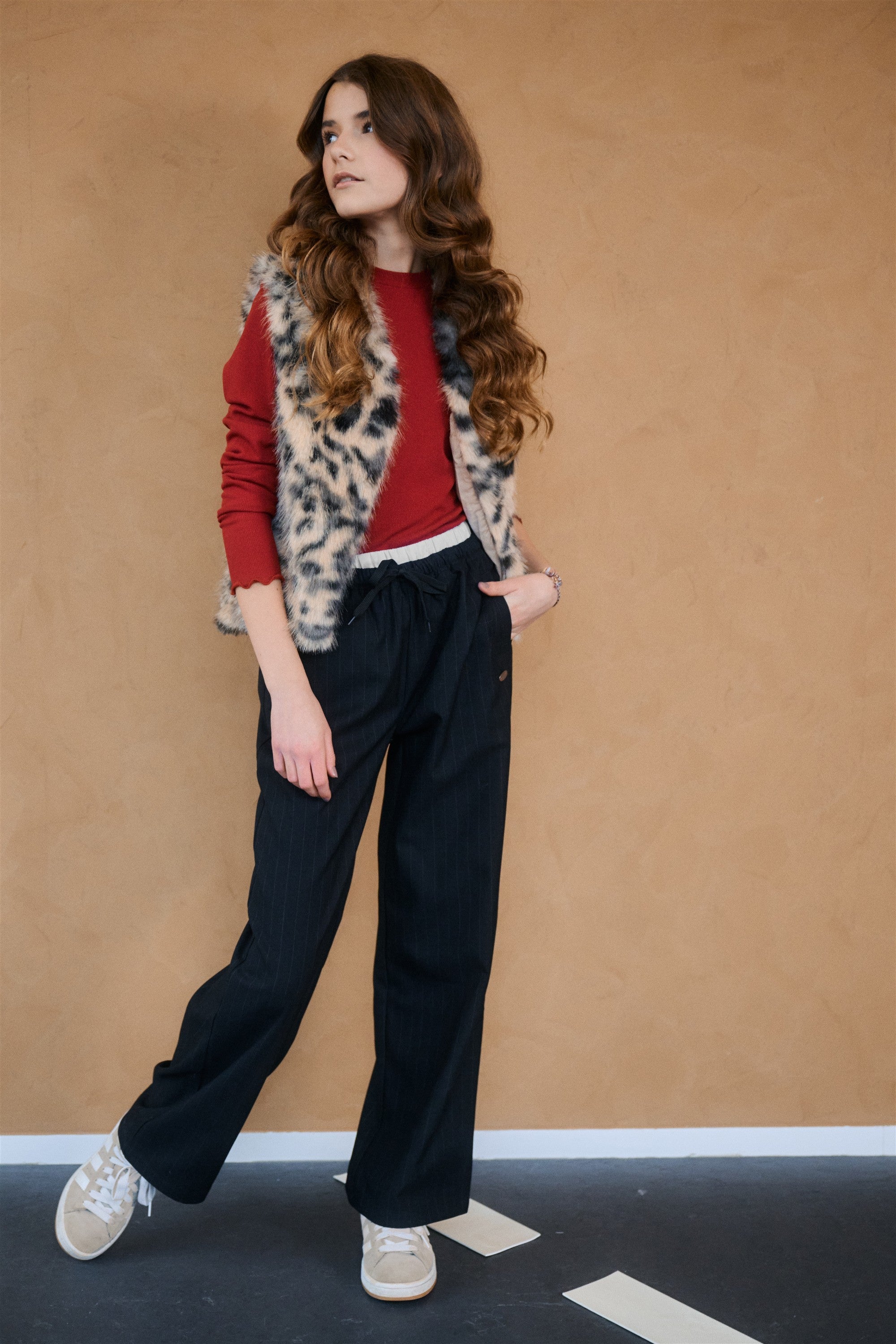 Meisjes Sub Wide Leg Pinstripe Pants van NoBell in de kleur Jet Black in maat 176.