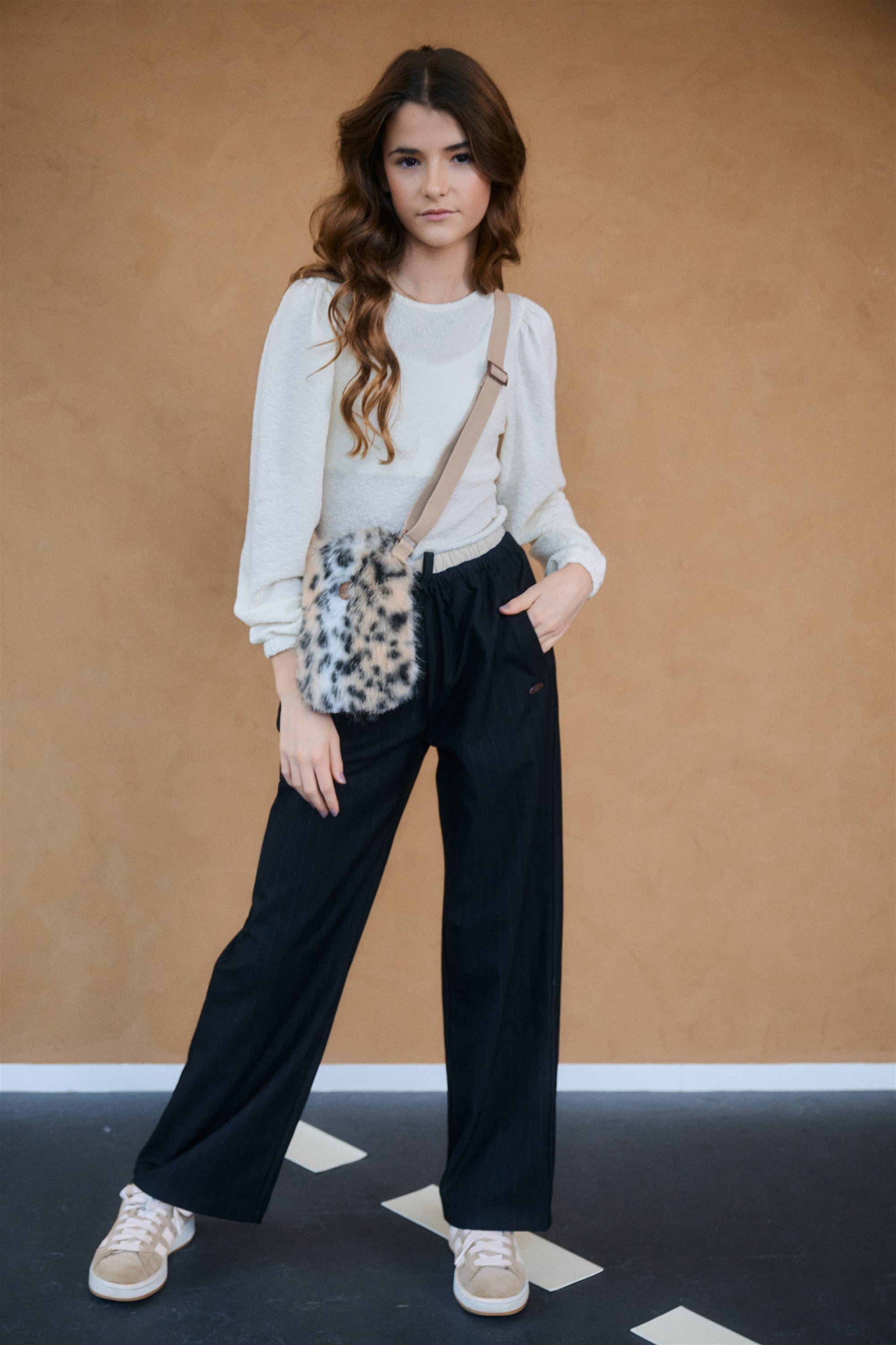 Meisjes Sub Wide Leg Pinstripe Pants van NoBell in de kleur Jet Black in maat 176.