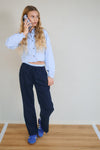Meisjes Tikky Striped cropped blouse van NoBell in de kleur Bright Sky in maat 170-176.