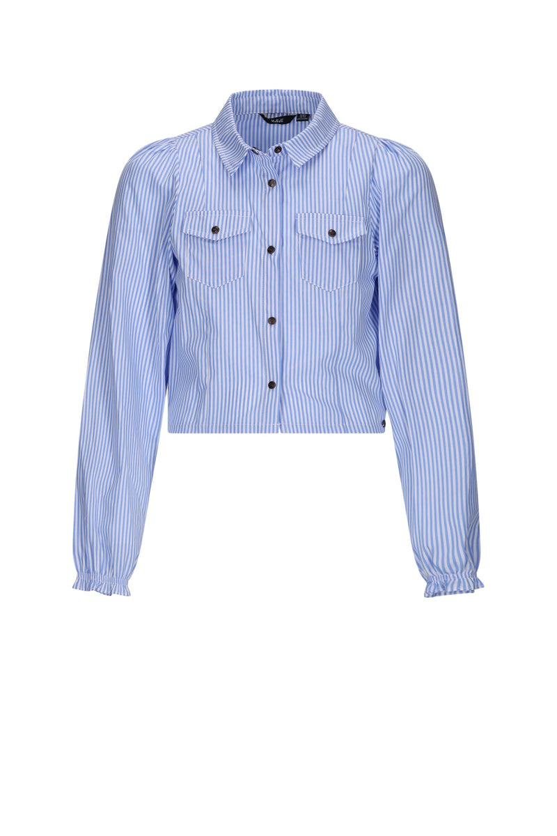 Meisjes Tikky Striped cropped blouse van NoBell in de kleur Bright Sky in maat 170-176.