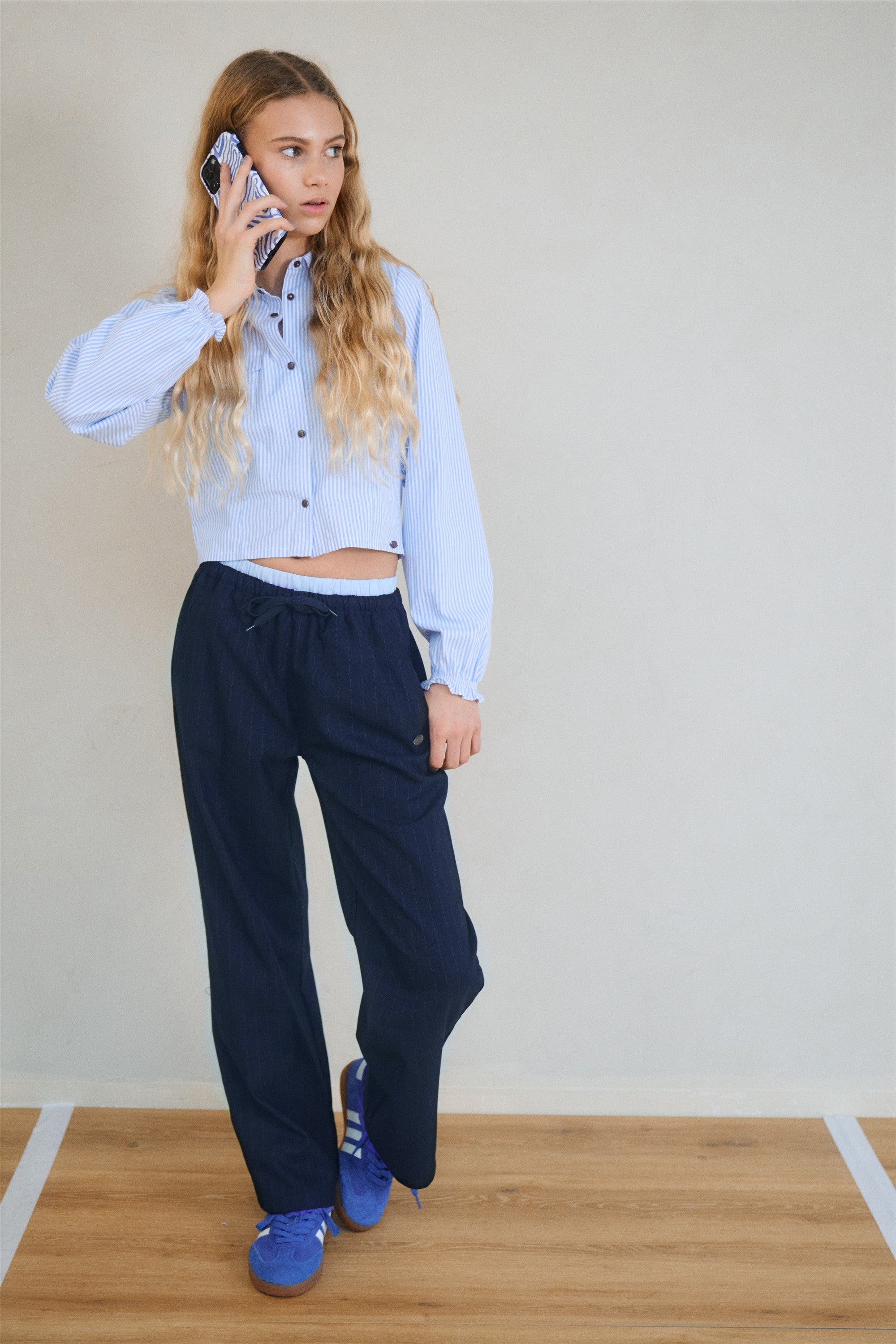 Meisjes Sub Wide Leg Pinstripe Pants van NoBell in de kleur Navy Blazer in maat 176.