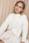 Meisjes Katy Knitted Sweater with Lace detail van NoBell in de kleur Pearled Ivory in maat 170-176.